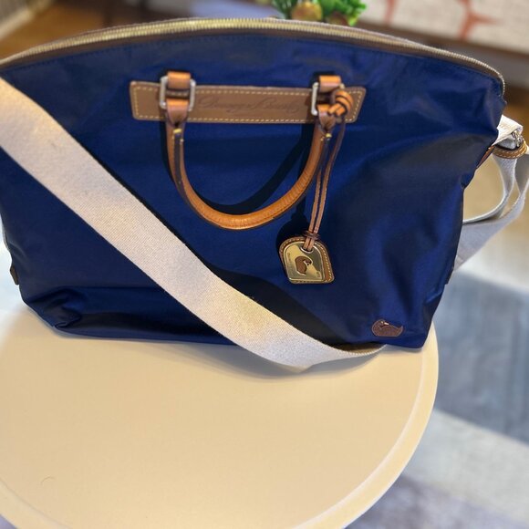 Dooney & Bourke Florentine Vachetta Nylon leather Trim Handbag Satchel Navy - Picture 3 of 15